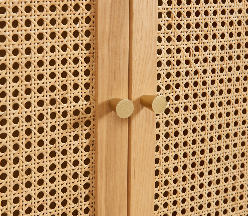 Armoire Leon - Placage Chêne Et Cannage Rotin 2 Portes
