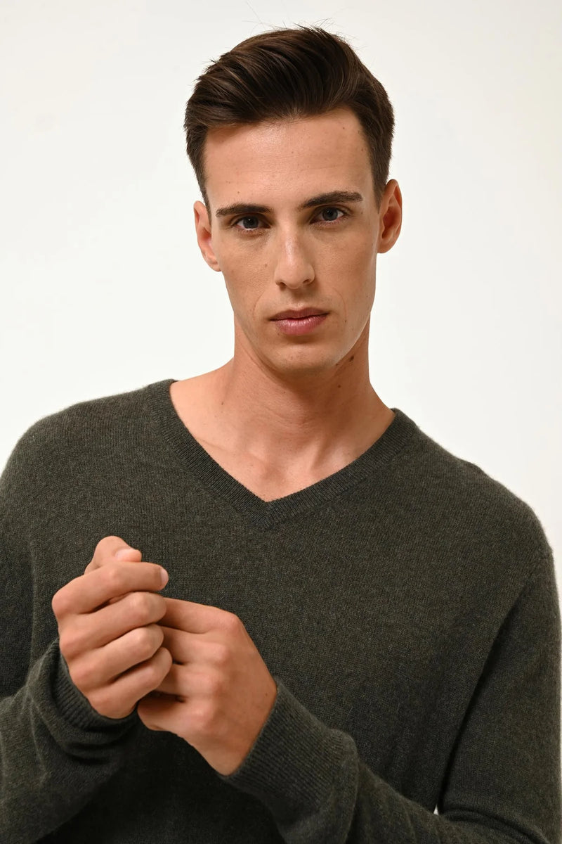 Pull Col V - Walt - Kaki Chiné
