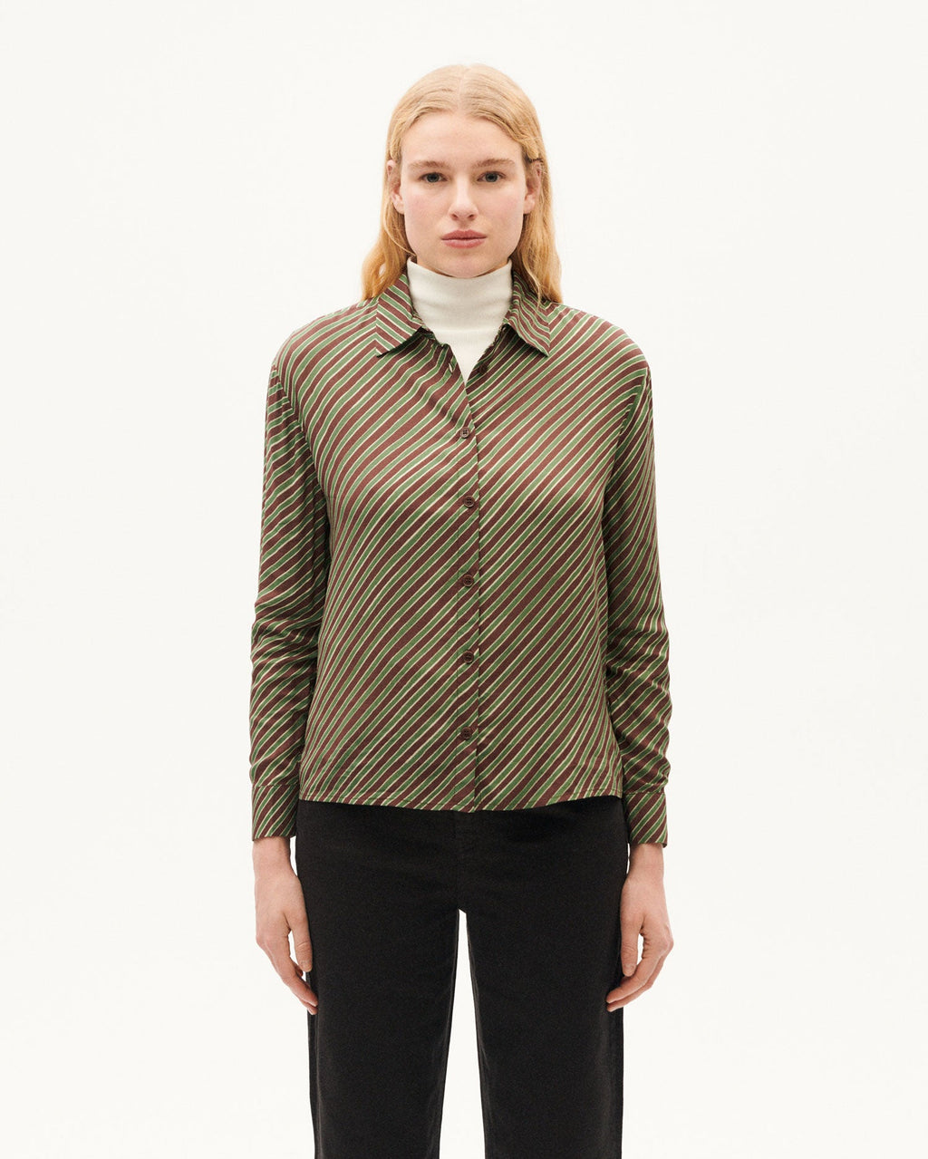 Blusa brown diagonal stripes Kati sostenible-1