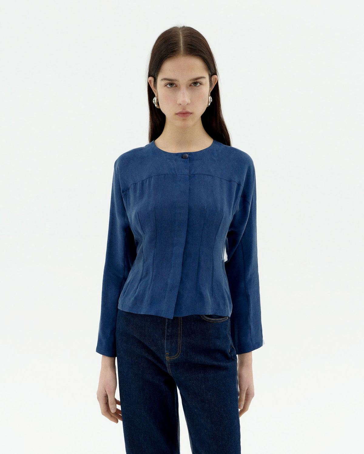 Briana sustainable blue cupro blouse-1