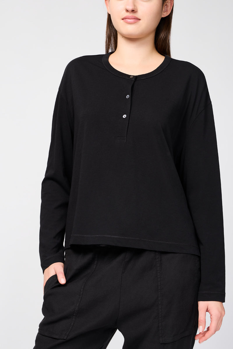 Henley Clean Finish Top - Black - Women