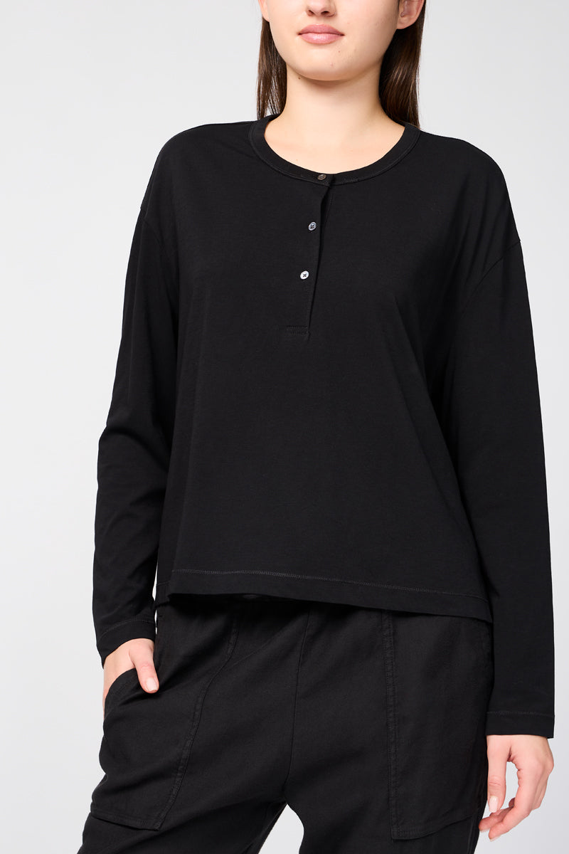 Henley Clean Finish Top - Black - Women