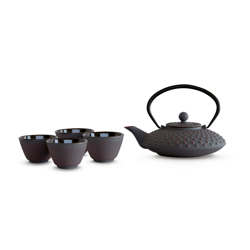 Théière En Fonte Avec Filtre Et 4 Verres - Grise