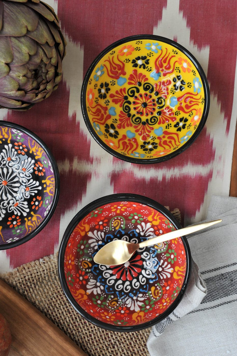 Set Of 6 Ceramic Cups With Handmade Relief Decoration