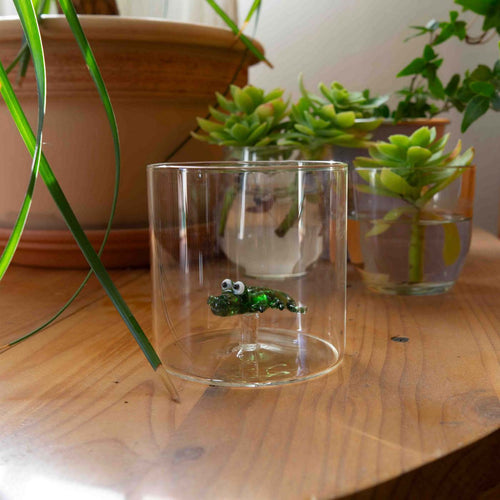 Vaso de vidrio de borosilicato - Figura de cocodrilo