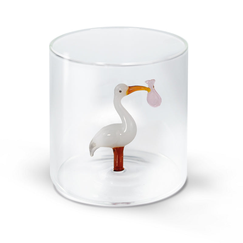 Vaso de vidrio de borosilicato - Figura de cigüeña portabebés rosa