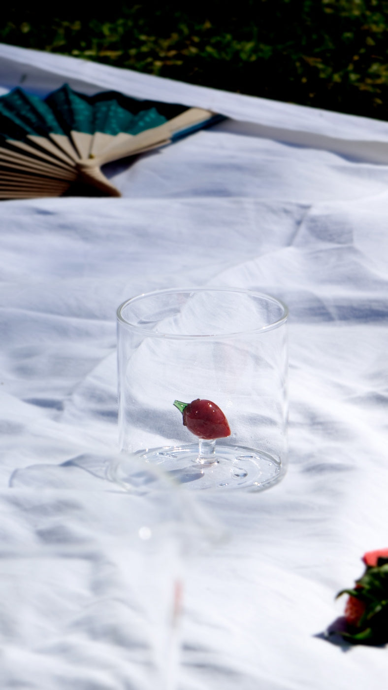 Borosilicate Glass Tumbler - Strawberry Figurine