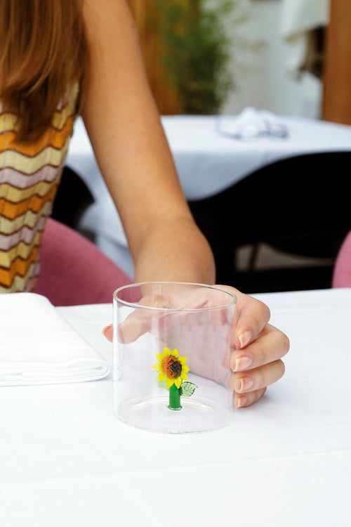Borosilicate Glass Tumbler - Sunflower Figurine