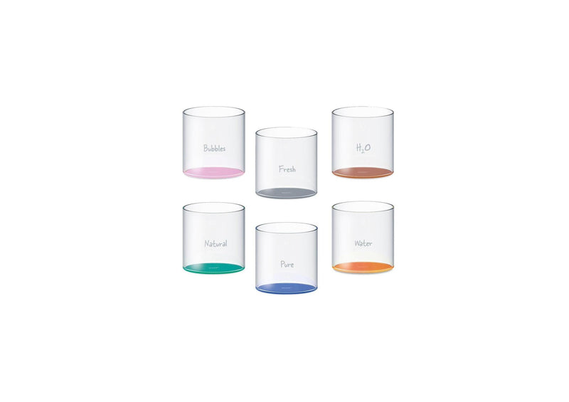 Set Of 6 Colorful Borosilicate Glass Cups With Inscriptions