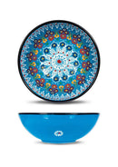Ceramic Salad Bowl with Handmade Embossed Decoration, Ø 20 cm - Light Blue