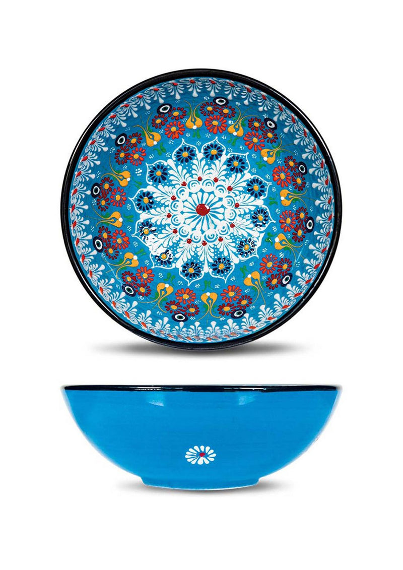 Ceramic Salad Bowl with Handmade Embossed Decoration, Ø 20 cm - Light Blue