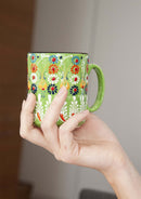 Set of 4 Ceramic Mugs with Handmade Embossed Decoration - Green