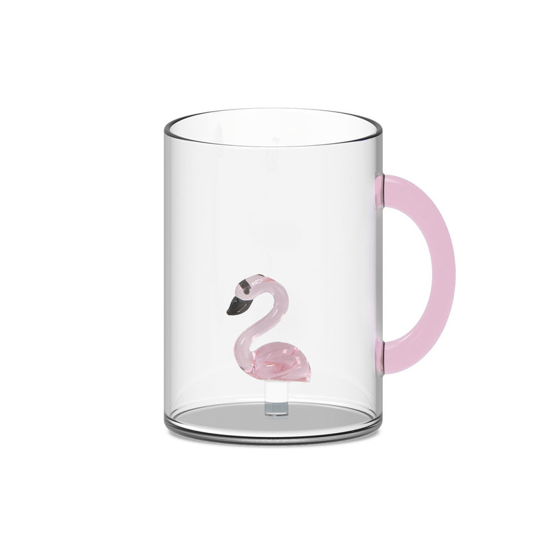 Borosilicate Glass Mug - Pink Flamingo Figurine