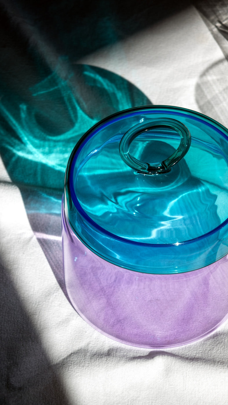 Olimpia - Lot De 2 Pots Avec Poignée Colorée À Anneau - Rose Et Verte Pétrole - Verre Borosilicate
