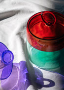 Olimpia - Lot De 2 Pots Avec Poignée Colorée À Anneau - Bleue Et Rouge - Verre Borosilicate