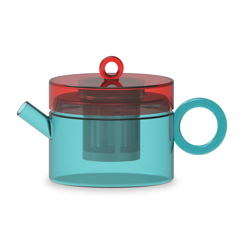 Tetera de vidrio de borosilicato con mango de color - Rojo y azul claro
