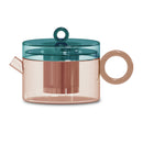 Théière En Verre Borosilicate Avec Poignée Colorée - Pêche Et Verte Pétrole