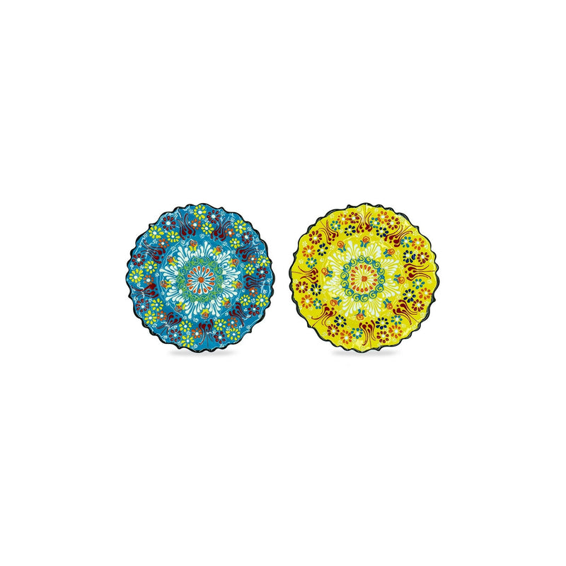 Set De 2 Assiettes De Dessert - Jaune/Bleu Clair