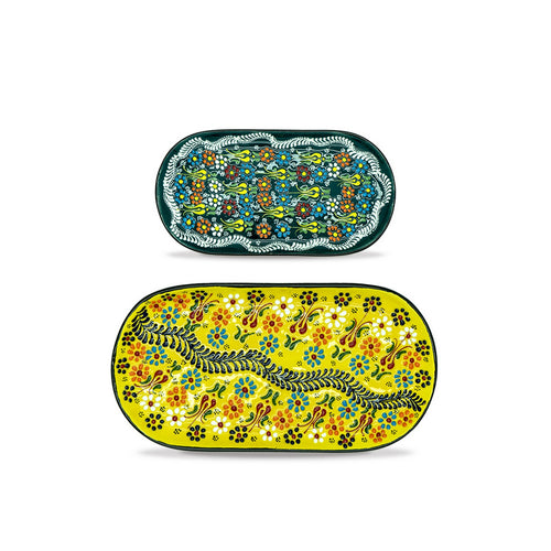 Estambul - Juego de 2 platos ovalados - Amarillo y verde - Cerámica