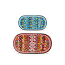 Set of 2 Oval Plates - Light Blue/Red