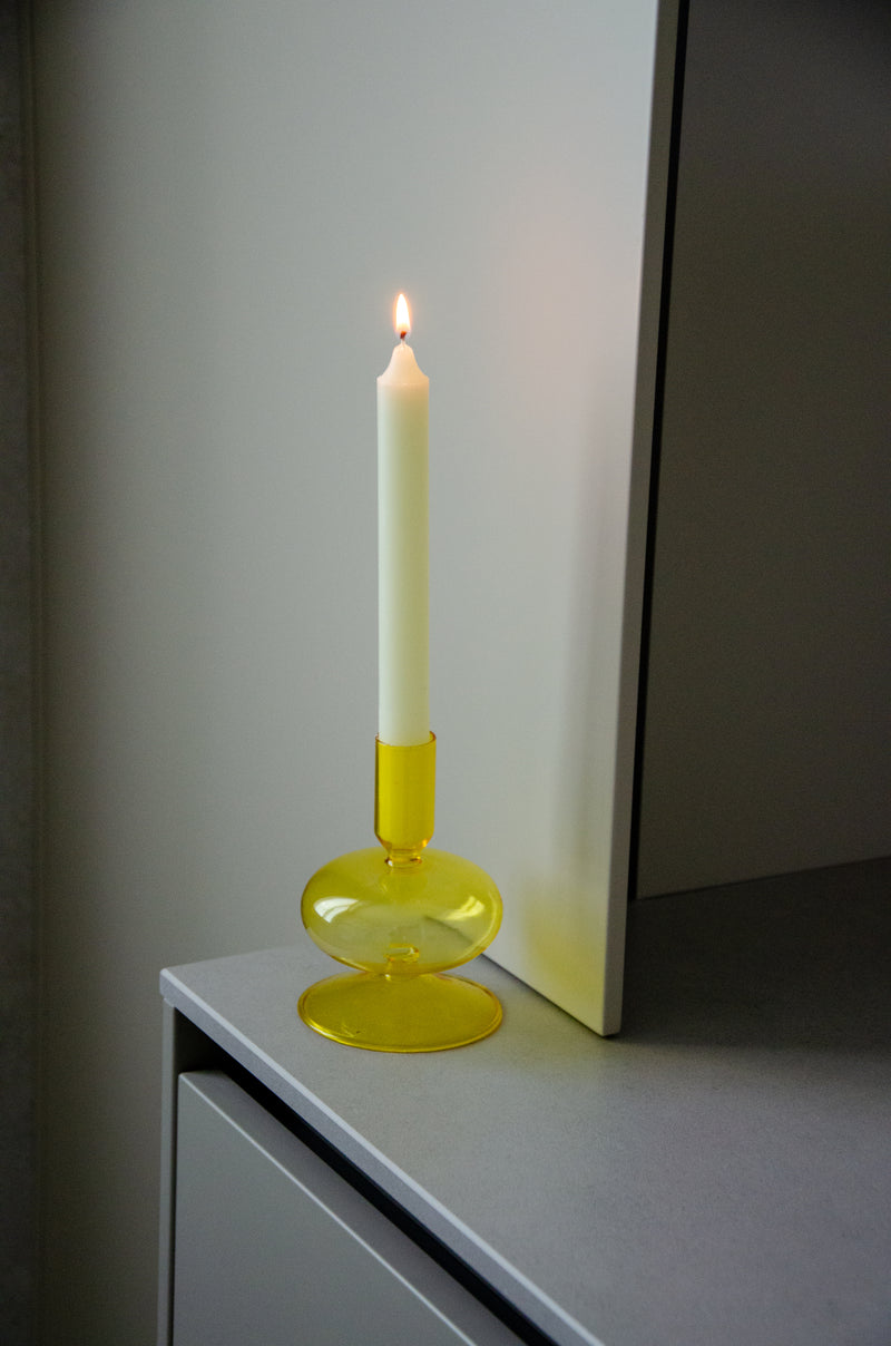 Bougeoir En Verre 12 Cm - Jaune