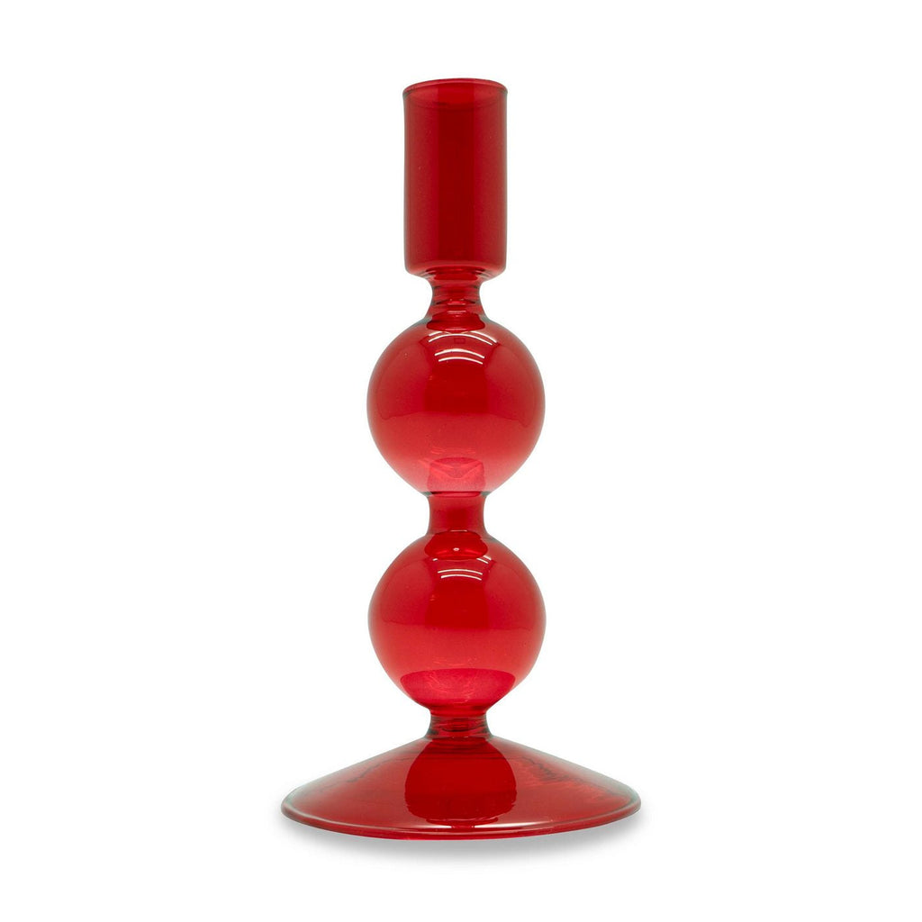 Bougeoir En Verre 16 Cm - Rouge