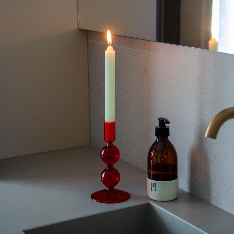 Bougeoir En Verre 16 Cm - Rouge