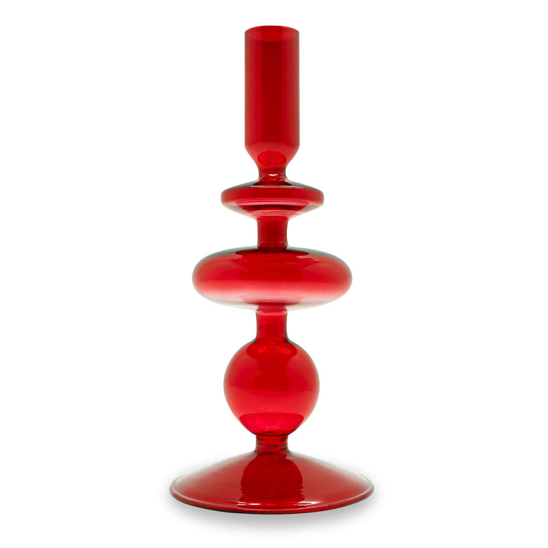 Bougeoir En Verre 20 Cm - Rouge