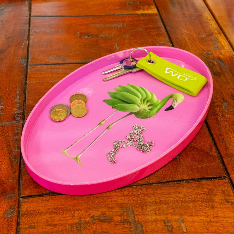 Oval Empty Pocket Tray - Pink Flamingo Decoration