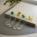 Monterey - Set De 4 Cuillères À Café Avec Décoration Pomme, Banane, Ananas Et Cactus - Verre Borosilicate