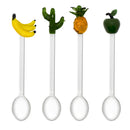Monterey - Set De 4 Cuillères À Café Avec Décoration Pomme, Banane, Ananas Et Cactus - Verre Borosilicate