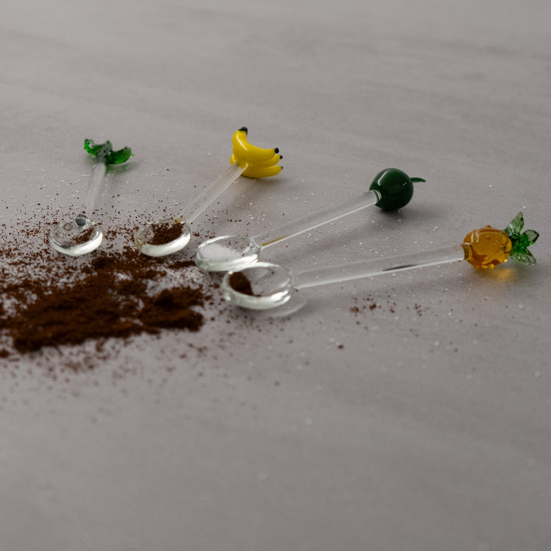 Monterey - Set De 4 Cuillères À Café Avec Décoration Pomme, Banane, Ananas Et Cactus - Verre Borosilicate