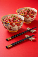 Pechino - Set De 2 Bols Décorés - Rouge - Céramique