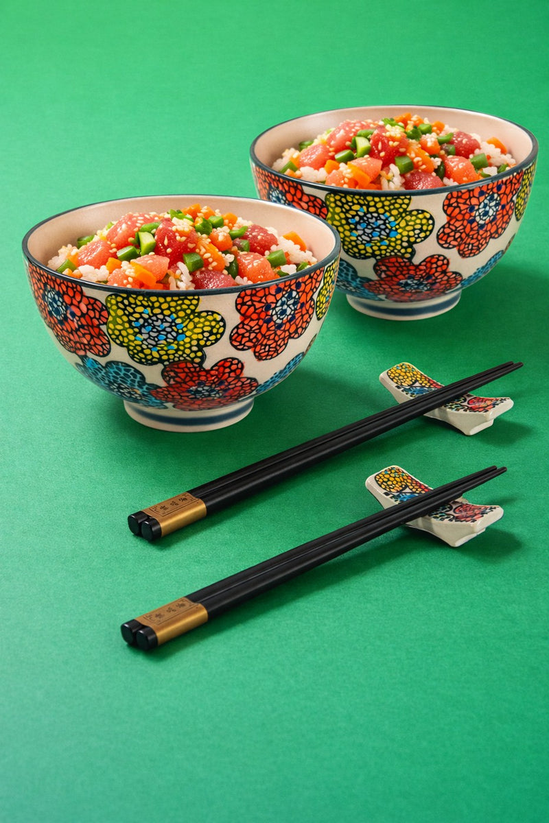 Pechino - Set De 2 Bols Décorés - Bleu Clair - Céramique