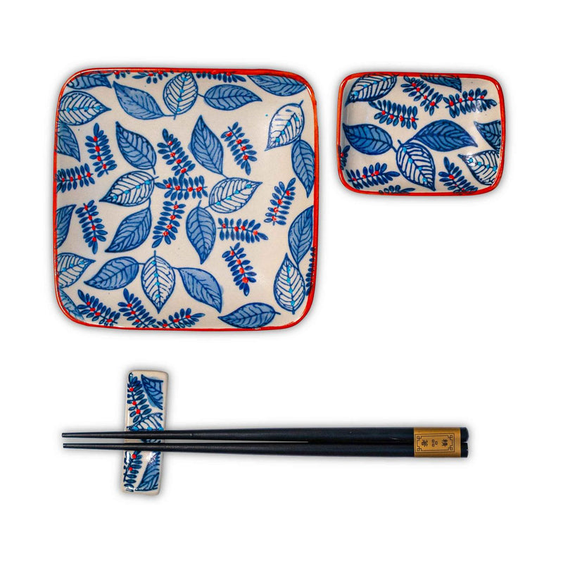 Pechino - Set De 2 Assiettes, 2 Bols Et 2 Jeux De Baguettes - Rouge - Céramique