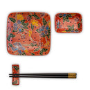 Pechino - Set De 2 Assiettes, 2 Bols Et 2 Jeux De Baguettes - Orange - Céramique