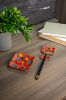 Pechino - Set De 2 Assiettes, 2 Bols Et 2 Jeux De Baguettes - Orange - Céramique
