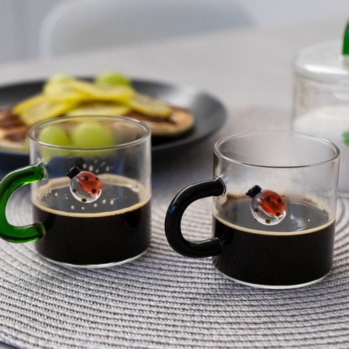Monterey - Set of 2 Ladybug Coffee Cups - Borosilicate Glass - 130ml