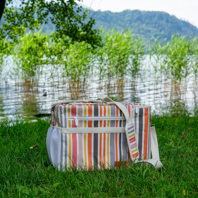 Sac Isotherme Rayé Avec Poche Pour Bouteille - Multicolore