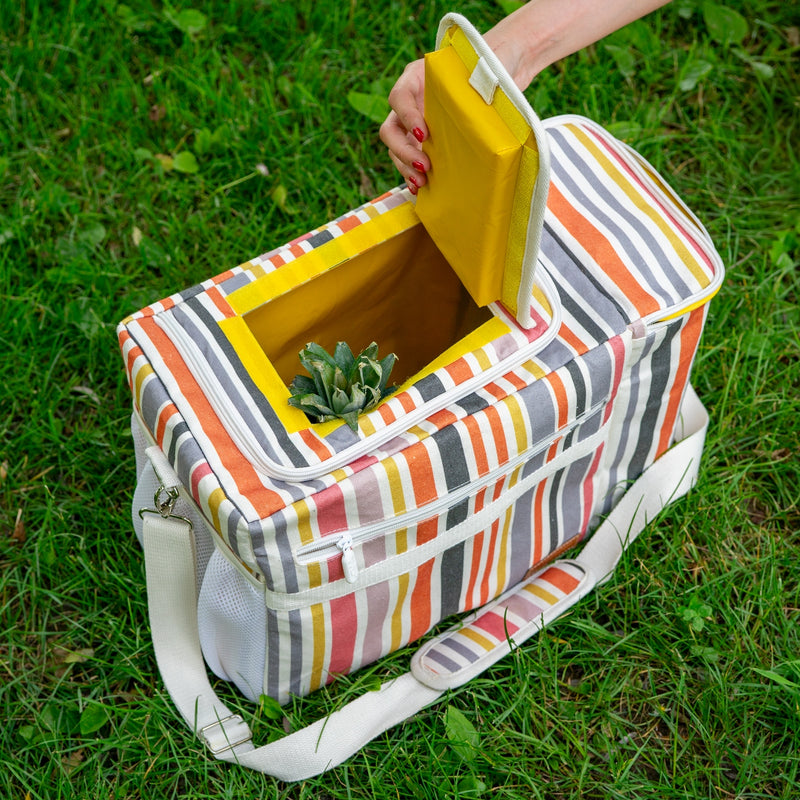 Sac Isotherme Rayé Avec Poche Pour Bouteille - Multicolore