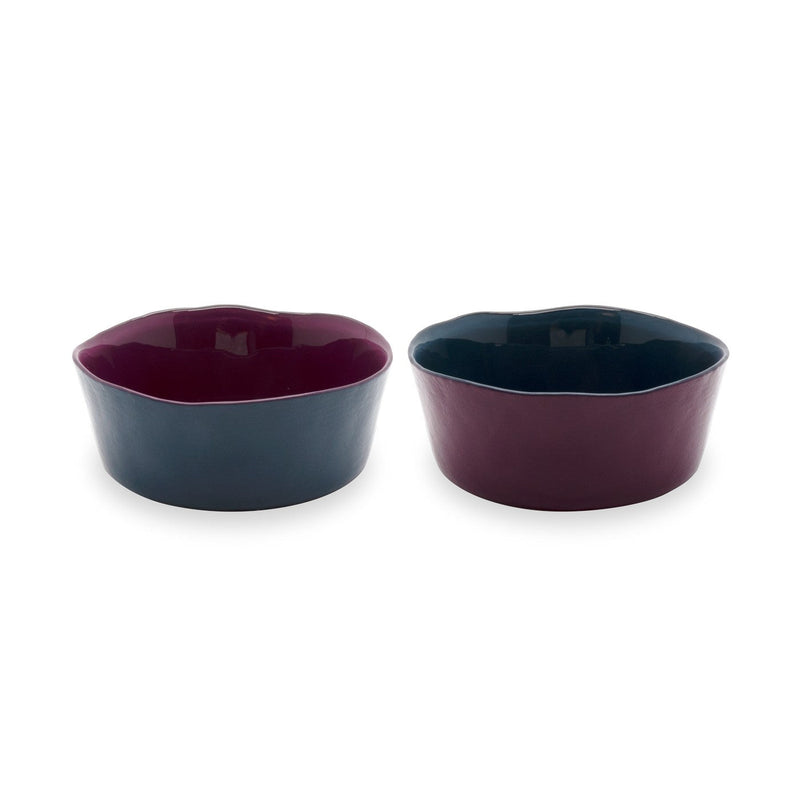 Set Of 2 Glass Bowls - Burgundy/Navy