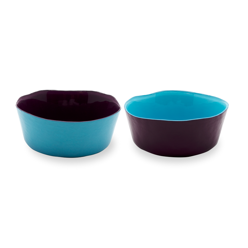 Set of 2 Glass Bowls - Bordeaux/Turquoise