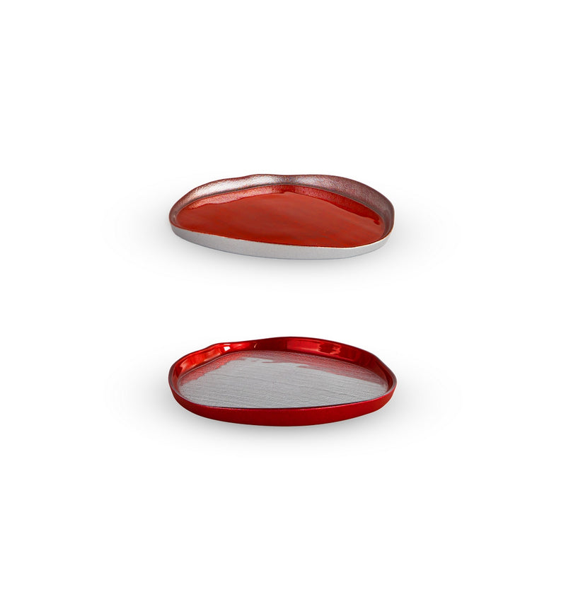 Balat - Set De 2 Assiettes - Argent Et Rouge - Verre Borosilicate