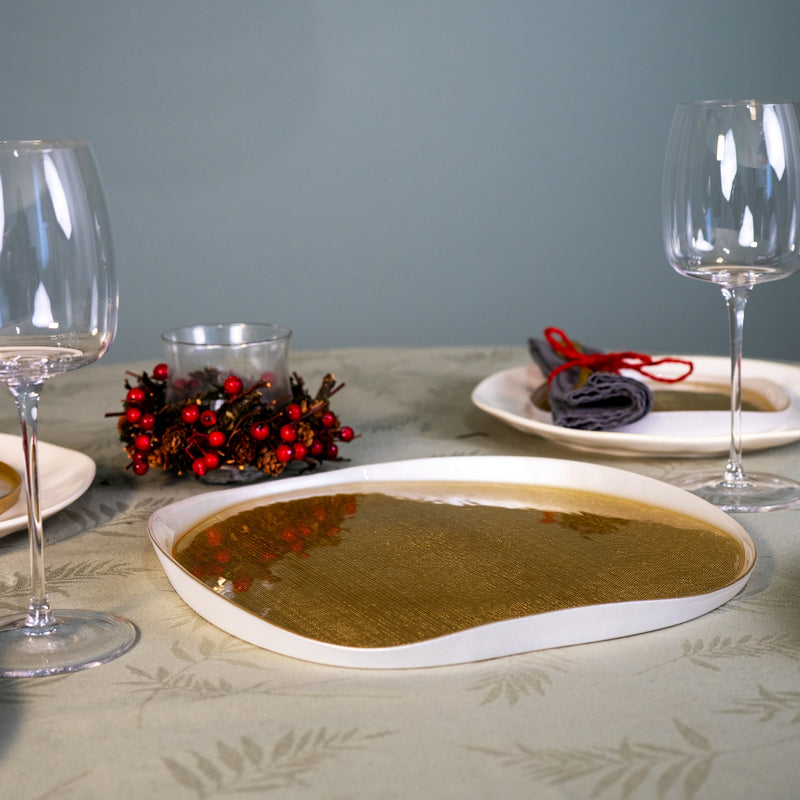 Balat - Assiette À Panettone - Or Et Perle - Verre Borosilicate