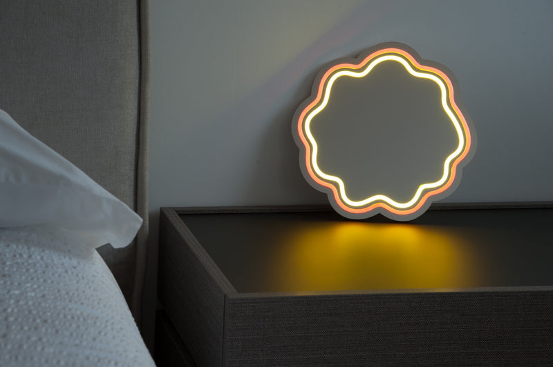 Miroir Néon Décoratif Avec Lumières Led - Décor Vagues Orange Et Jaune