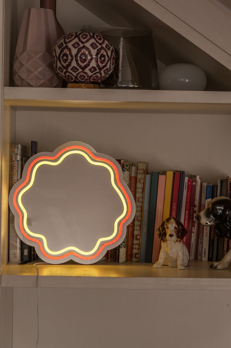 Miroir Néon Décoratif Avec Lumières Led - Décor Vagues Orange Et Jaune