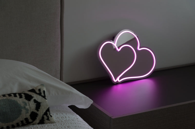 Miroir Néon Décoratif Avec Lumières Led - Décor Cœurs Roses