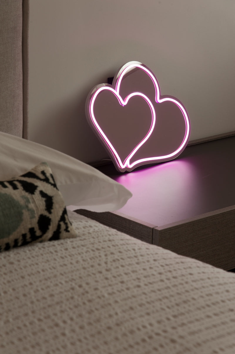 Miroir Néon Décoratif Avec Lumières Led - Décor Cœurs Roses