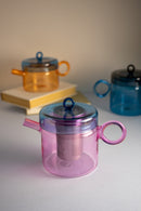 Olimpia - Théière Avec Poignée Colorée - Rose Et Bleu - Verre Borosilicate