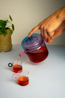 Olimpia - Théière Avec Poignée Colorée - Rose Et Bleu - Verre Borosilicate